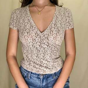 Vintage La Senza Floral Lace Wrap Crop Top Nude Y2K Fairycore